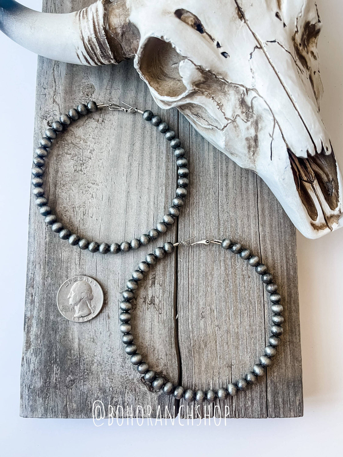 Boho Ranch Shop - 3” Western Navajo Pearl Hoops Earrings