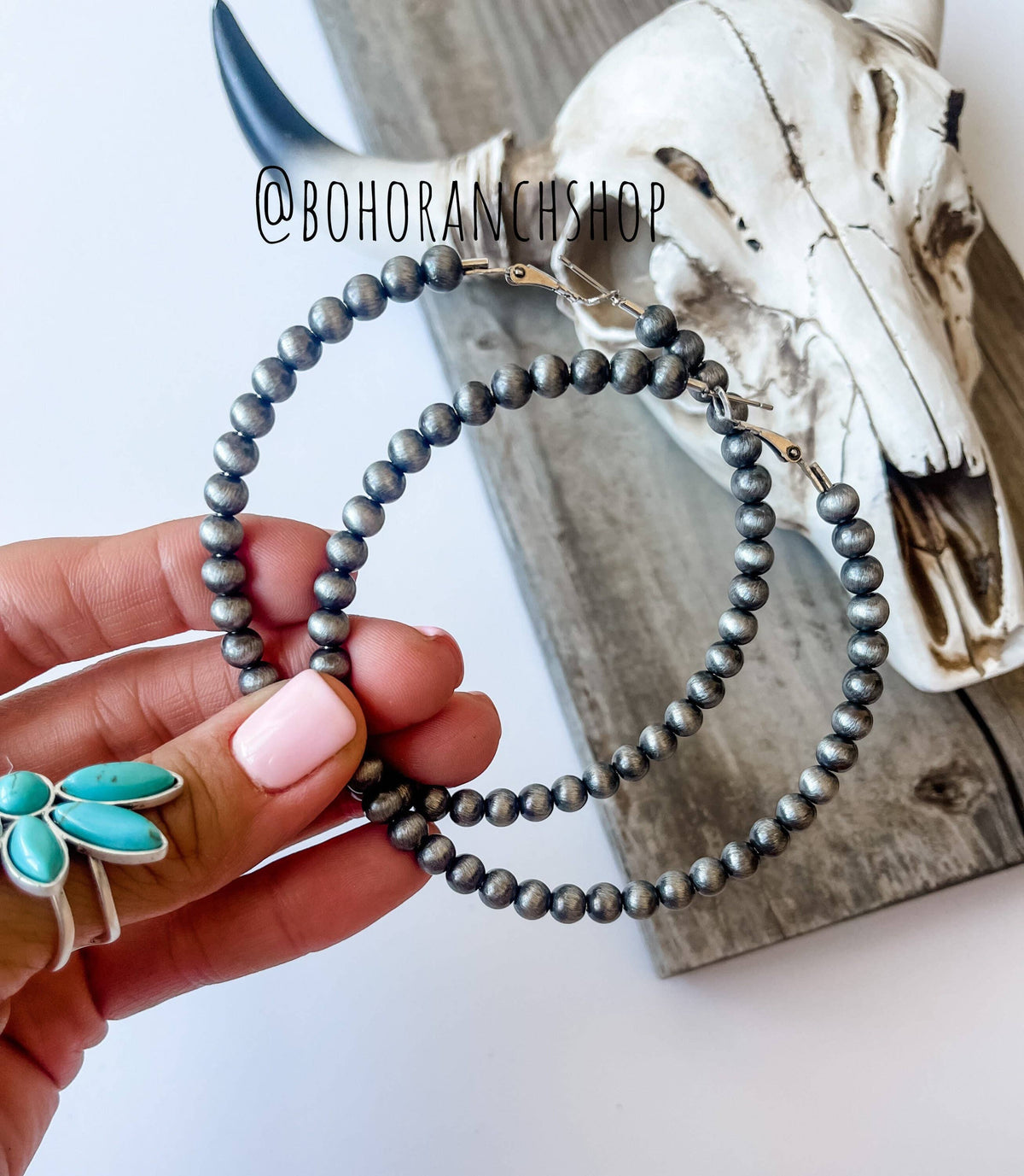 Boho Ranch Shop - 3” Western Navajo Pearl Hoops Earrings