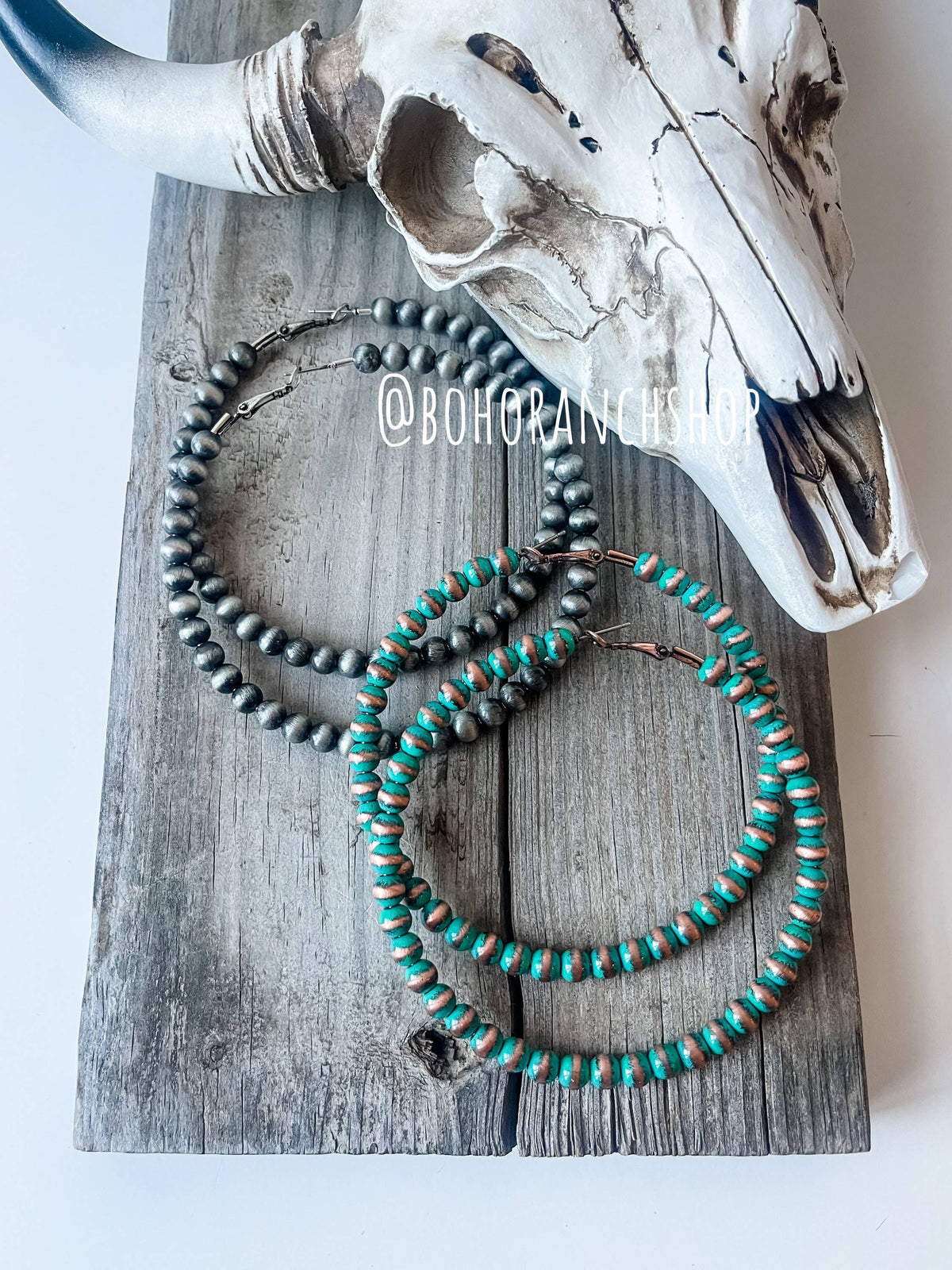 Boho Ranch Shop - 3” Western Navajo Pearl Hoops Earrings