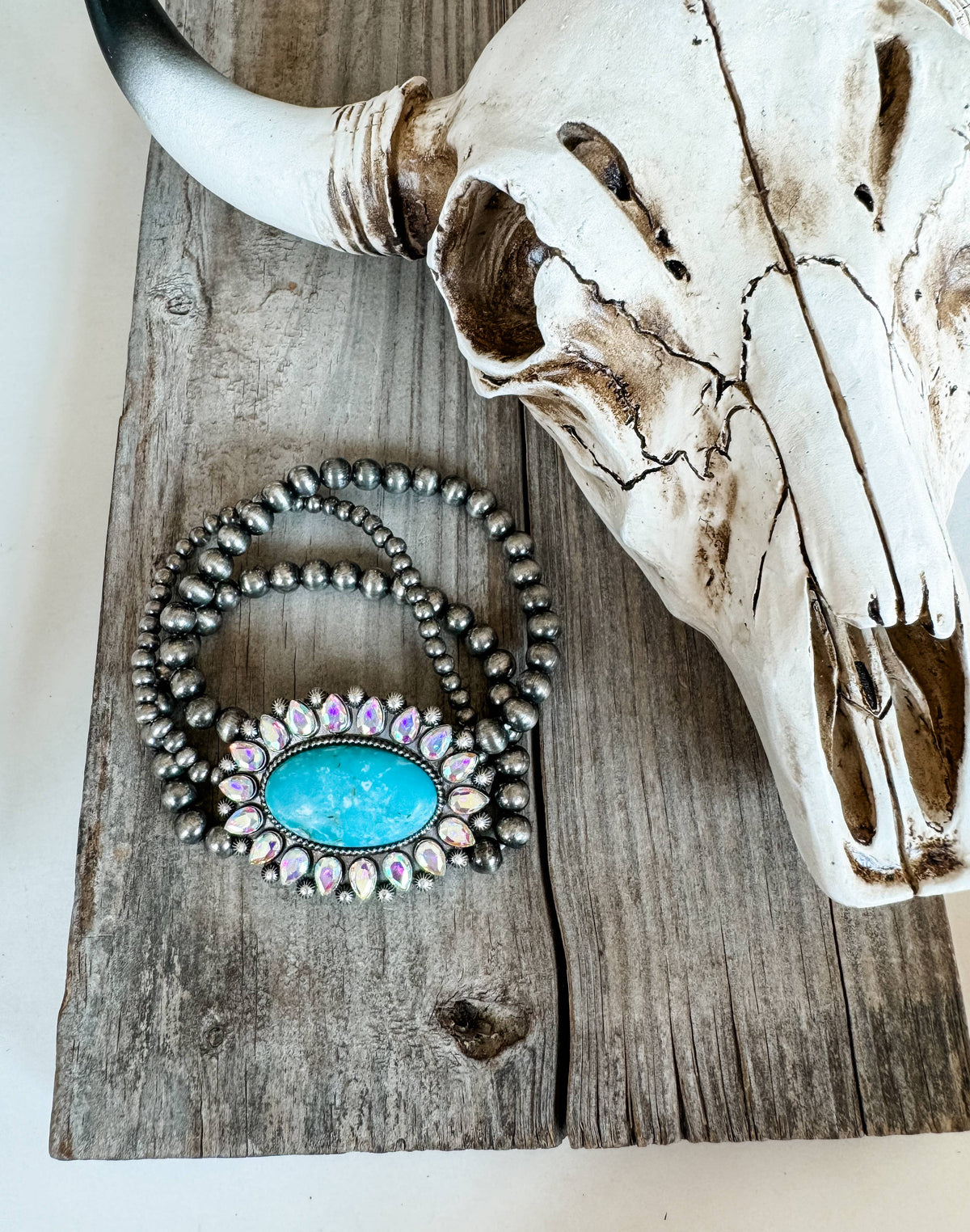 Boho Ranch Shop - Western Beaded Bracelet Navajo Style Turquoise Accent Stone