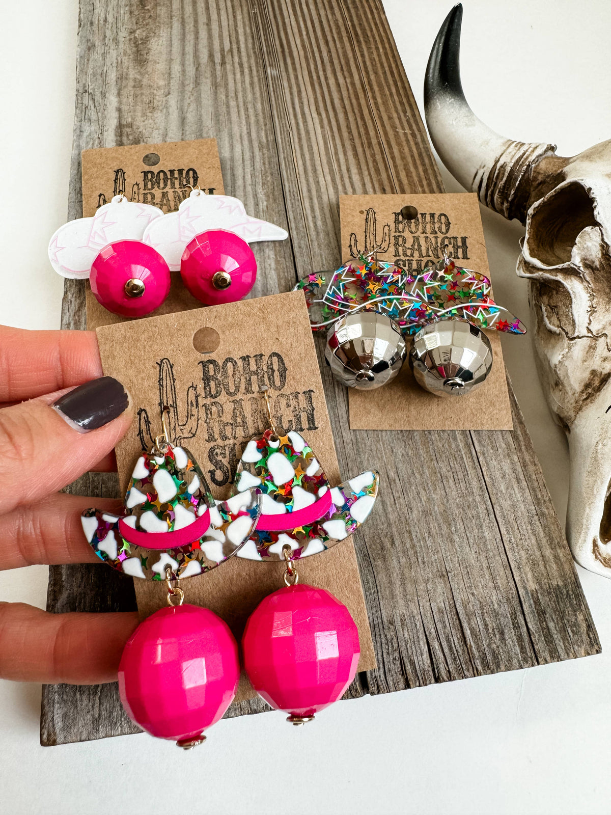 Boho Ranch Shop - WESTERN HAT DISCO BALL Dangle Earrings