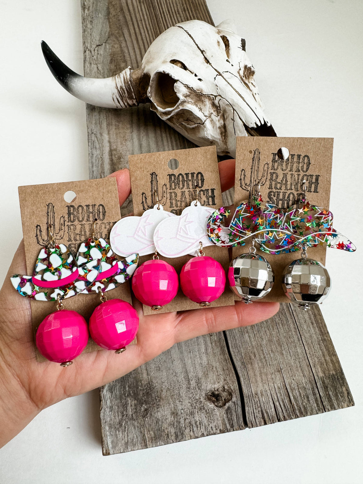 Boho Ranch Shop - WESTERN HAT DISCO BALL Dangle Earrings