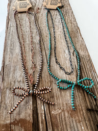 Boho Ranch Shop - Navajo Style Pearl Bow Coquette Layered Necklace