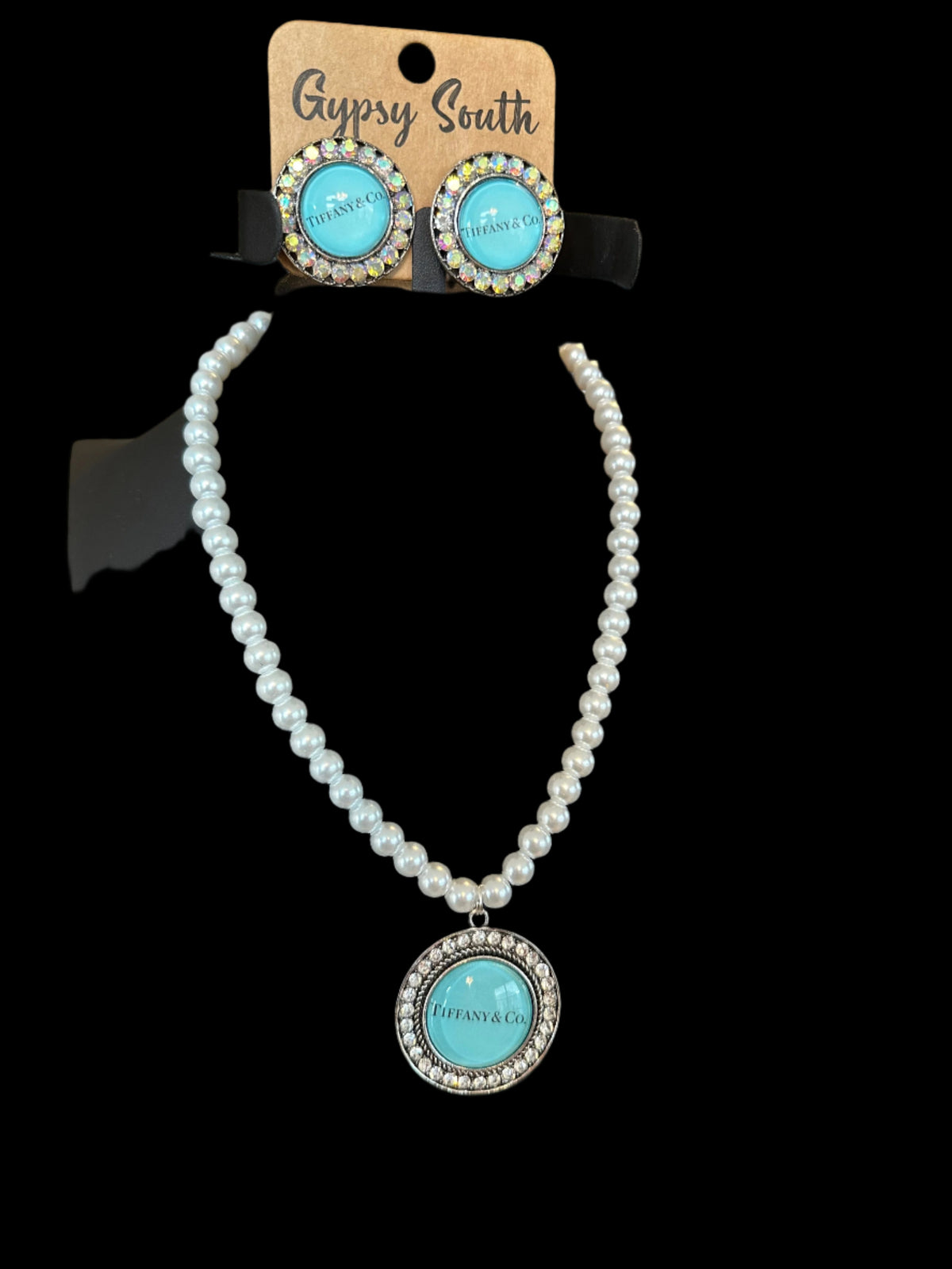Gypsy South Pearl Blue Tiffany Necklace and Earring Set