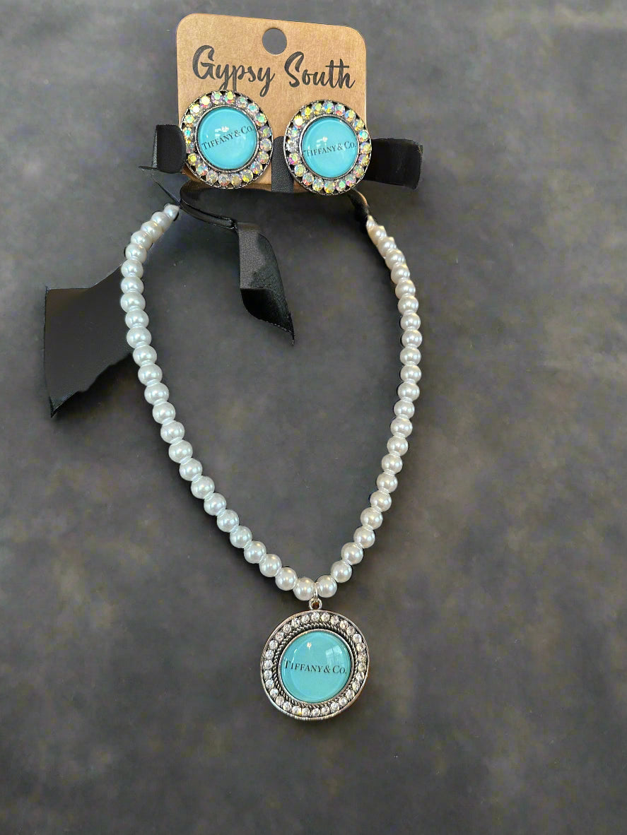 Gypsy South Blue Tiffany Earrings and Necklace Set