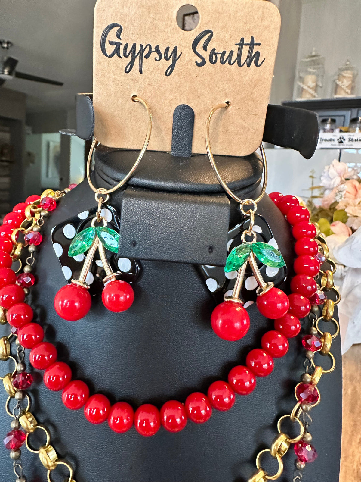 Gypsy South Polka Dot Cherry Earrings