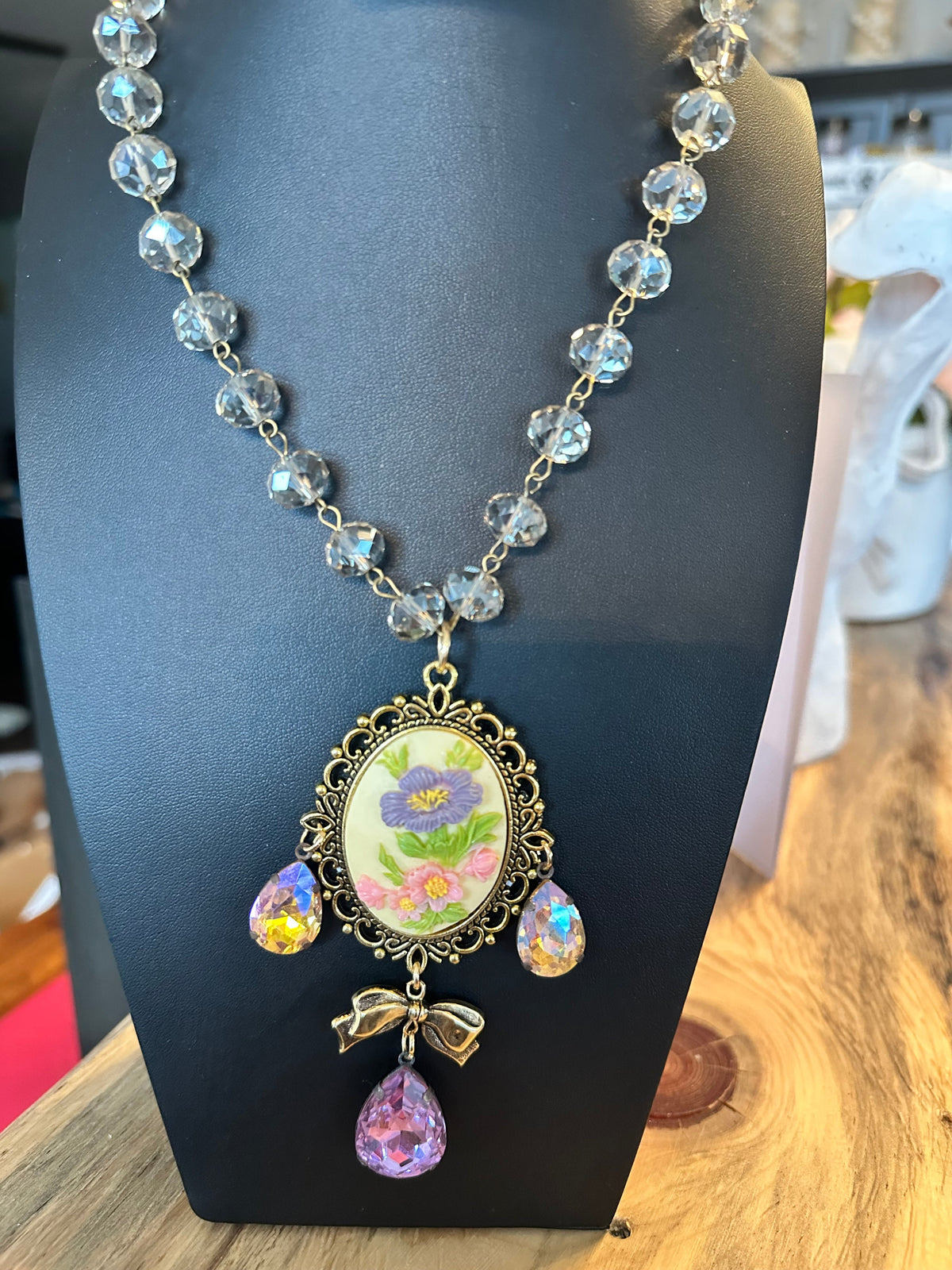 Gypsy South Vintage Flower Lavender Cystal Necklace