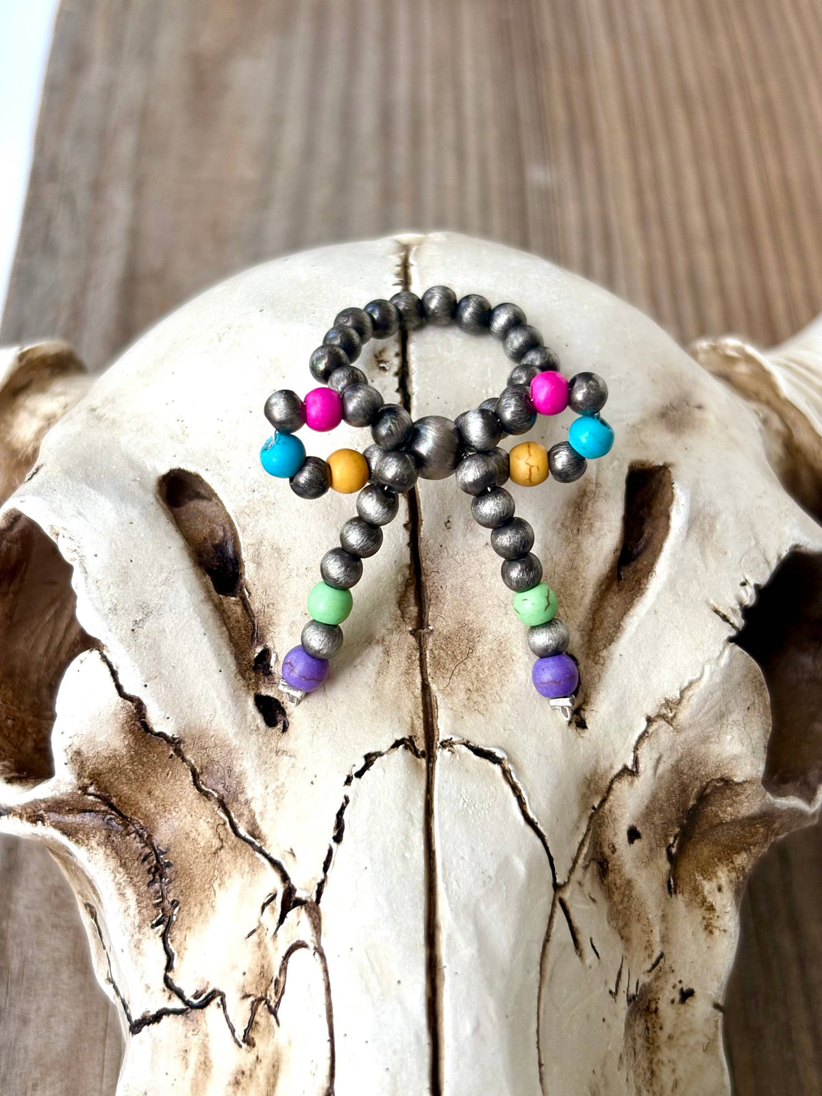 Boho Ranch Shop - Navajo Pearl Bead Coquette Bow Ribbon Stretch Ring