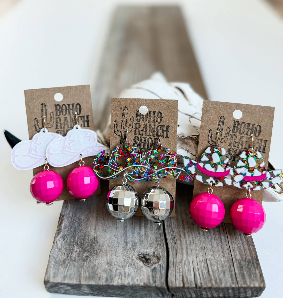 Boho Ranch Shop - WESTERN HAT DISCO BALL Dangle Earrings