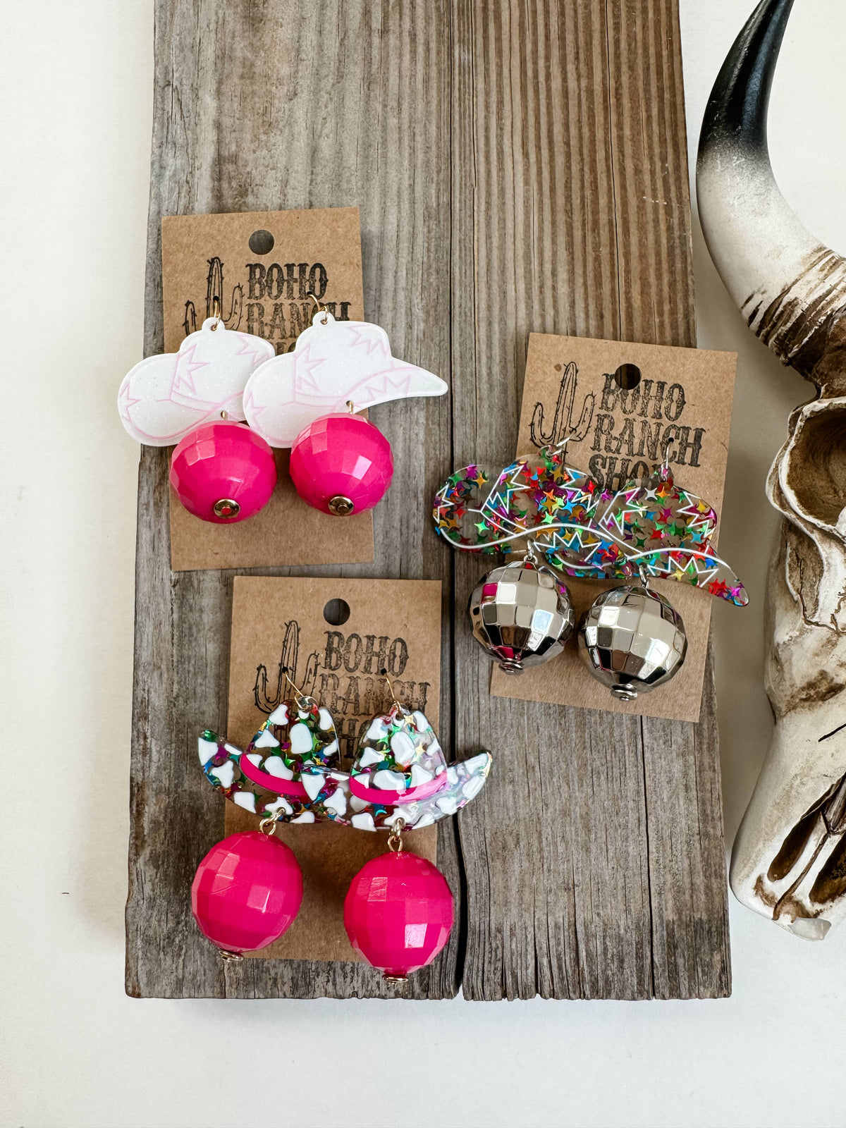 Boho Ranch Shop - WESTERN HAT DISCO BALL Dangle Earrings