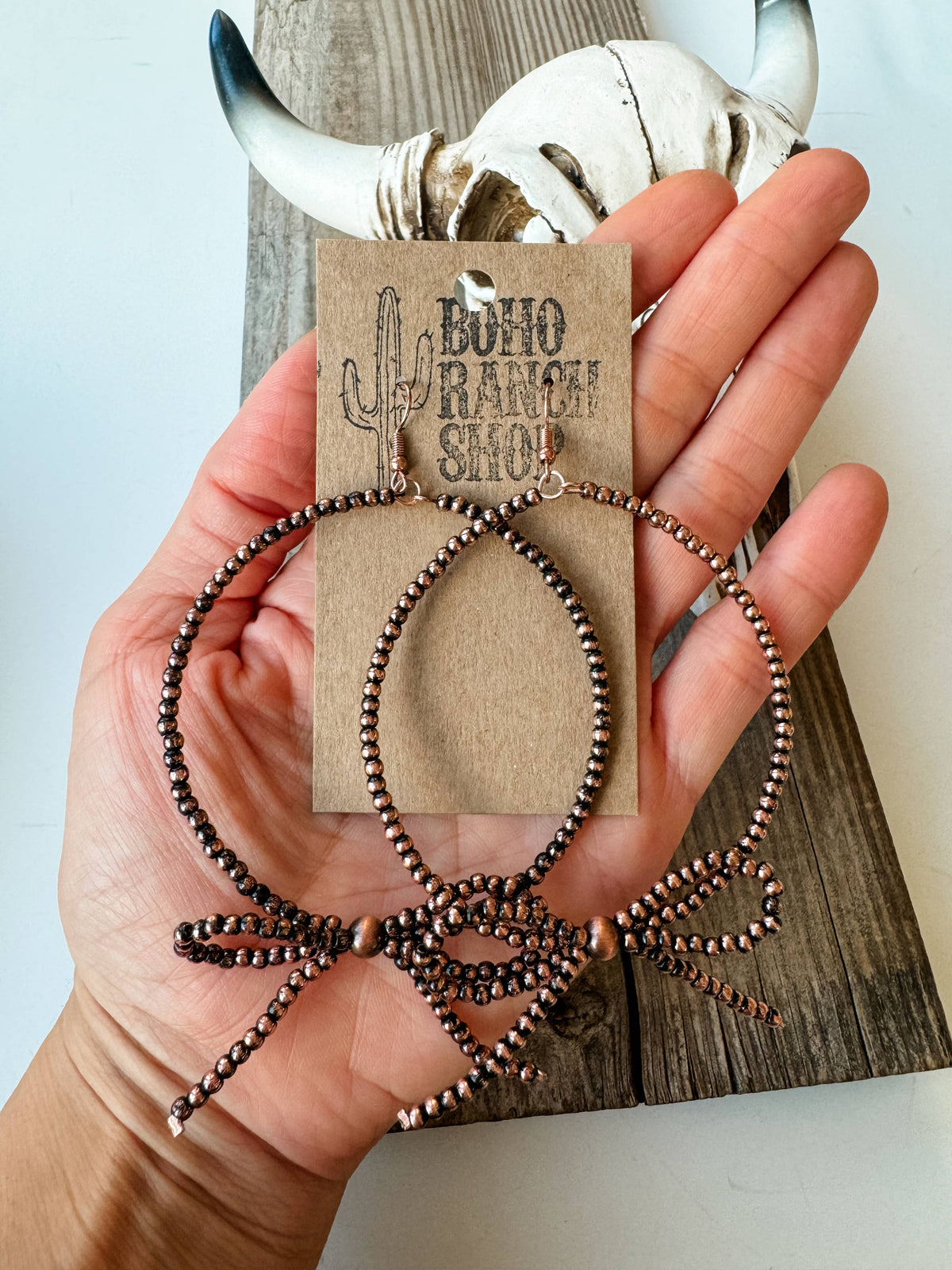 Boho Ranch Shop - Western Navajo Style Pearl Bow Hoop Coquette Earrings